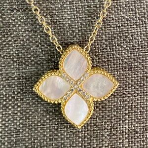 Xanethe Marina Mother of Pearl Clover Necklace | Gold Tone Adjustable